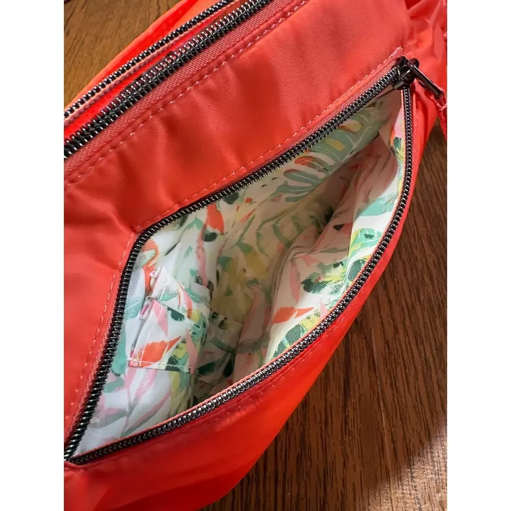 Lug Quilted Orange Crossbody Bag Zipper Accents Inner Pockets Shoulder Strap